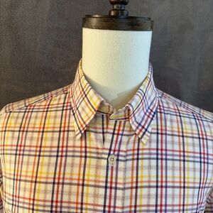 New Henry Jacobson Lg purple/rust/gold plaid cotton sport shirt